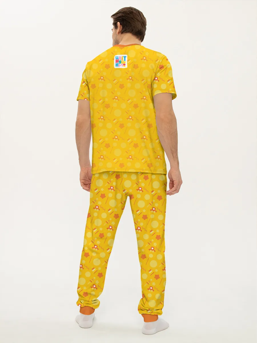 Мужская пижама с брюками / Мужская пижама дизайн P032_CheepYellow