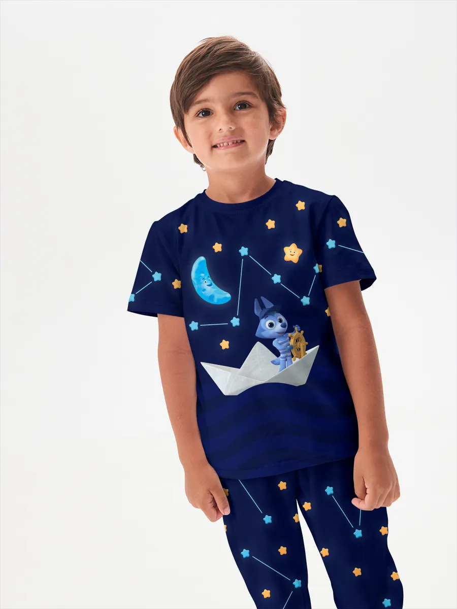 Детская пижама с брюками хлопок / Цветняшки WolfyDarkBlue