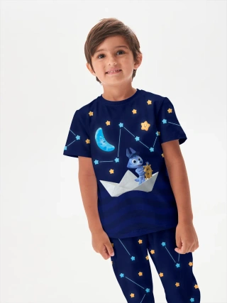 Детская пижама с брюками хлопок / Цветняшки WolfyDarkBlue