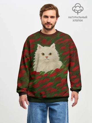 Мужской свитшот оверсайз хлопок / CatRedGreen
