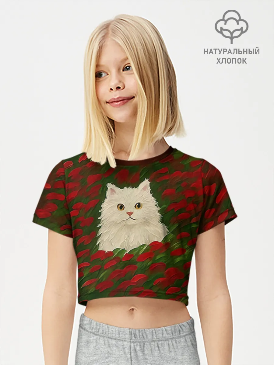 Футболка для девочки укороченная базовая хлопок / CatRedGreen