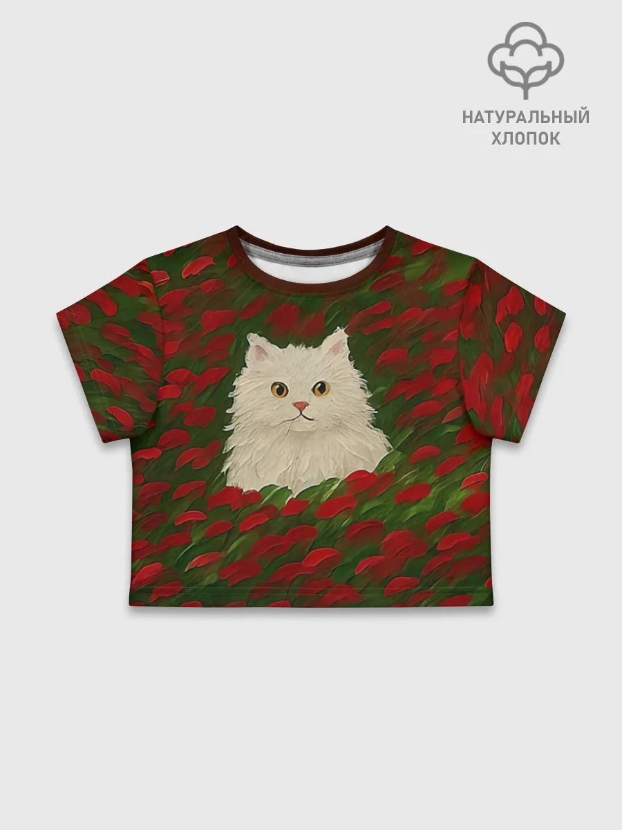Футболка для девочки укороченная базовая хлопок / CatRedGreen