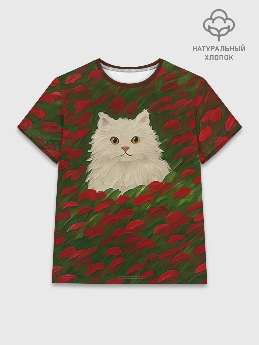 Женская базовая футболка хлопок / CatRedGreen