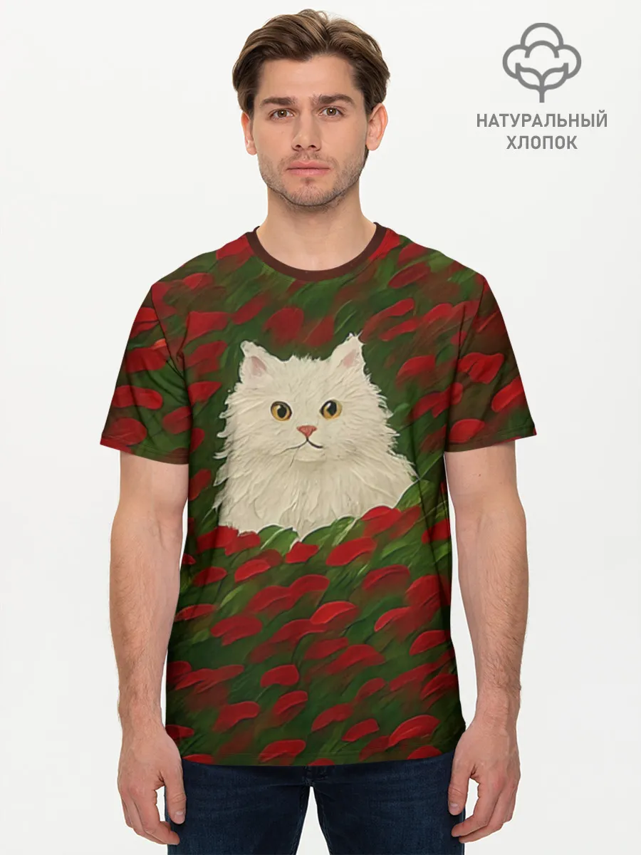 Мужская базовая футболка хлопок / CatRedGreen