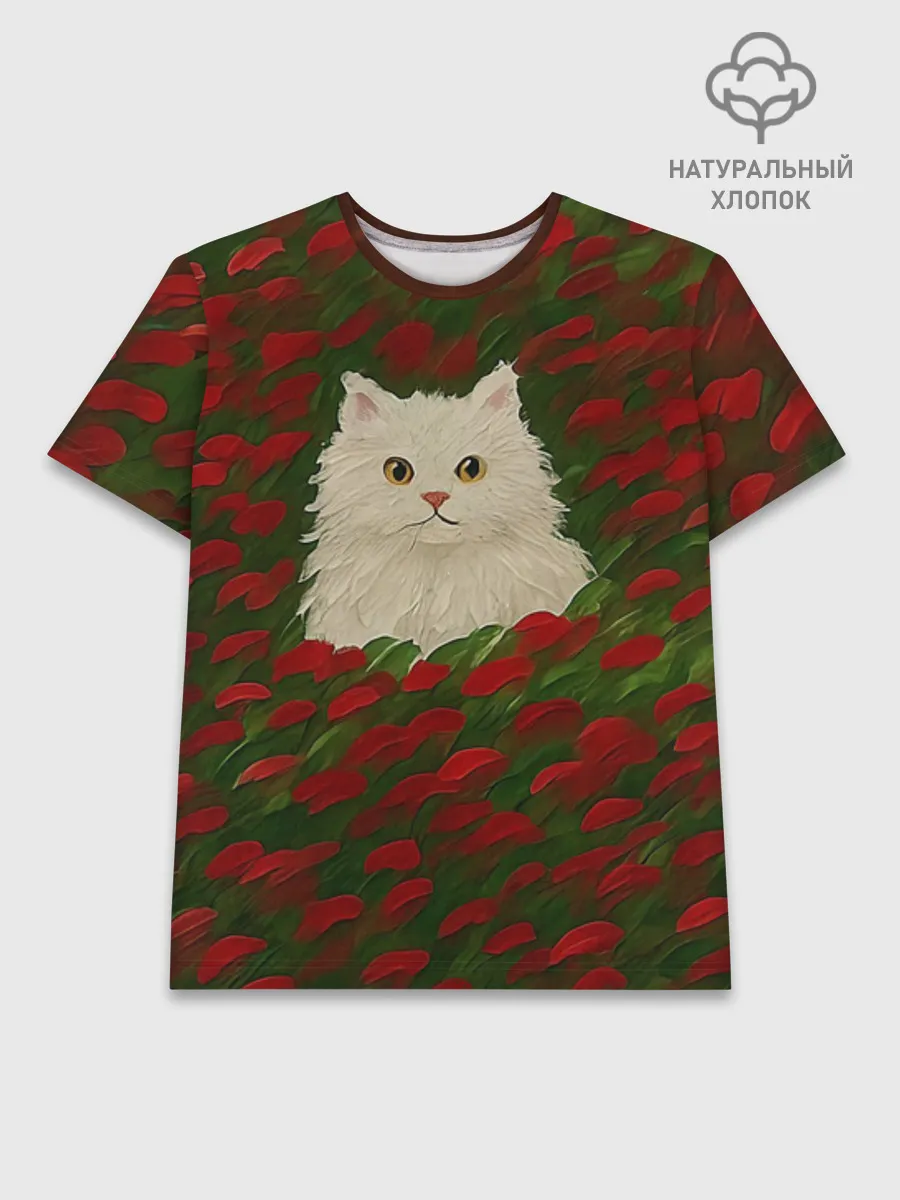 Мужская базовая футболка хлопок / CatRedGreen