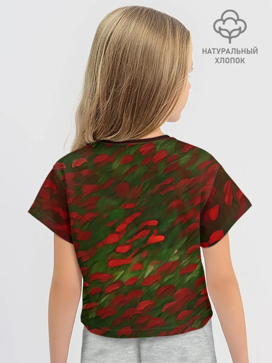 Футболка для девочки укороченная оверсайз хлопок / CatRedGreen