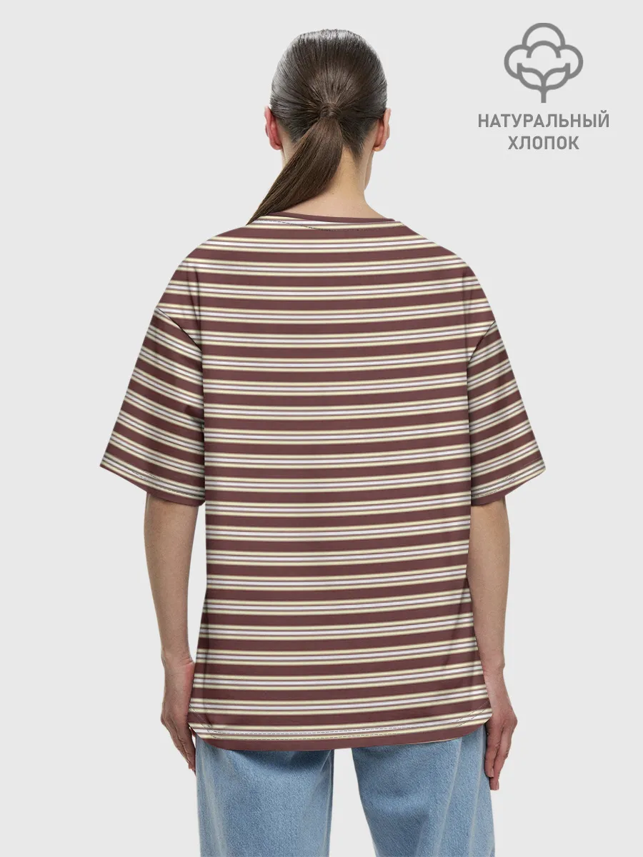 Женская футболка оверсайз хлопок / Полоска Ретро brown