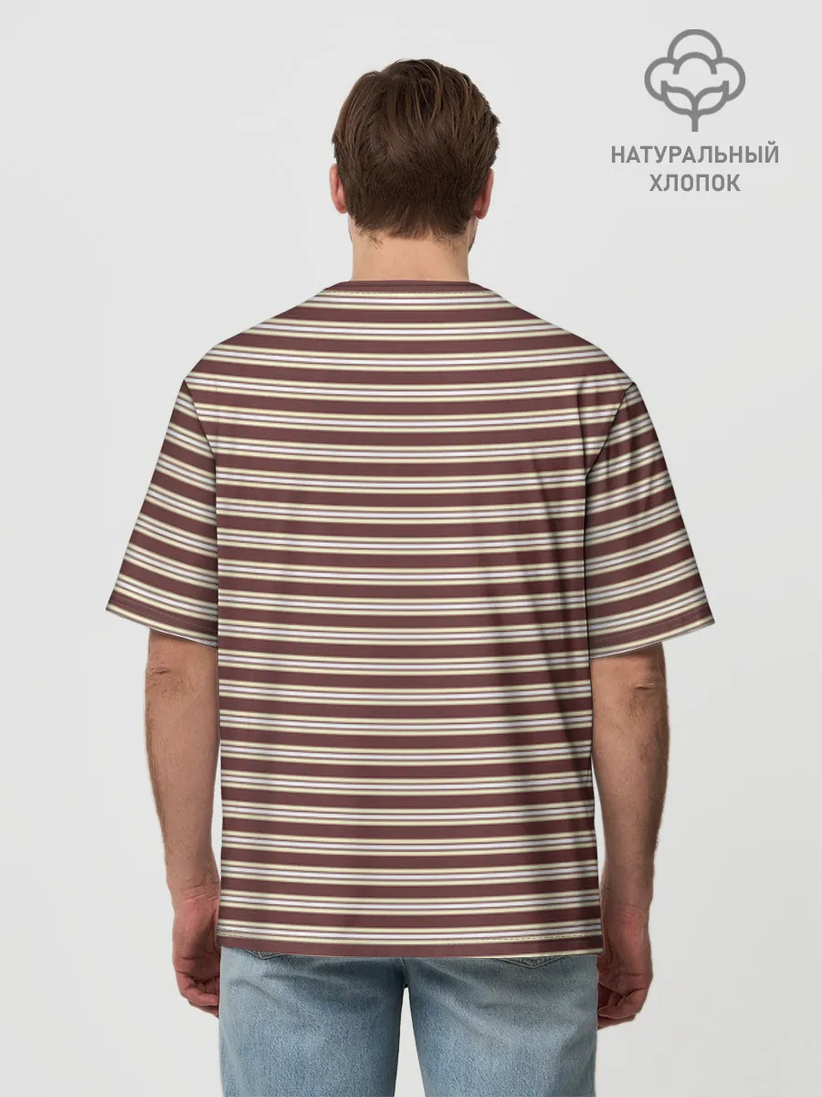 Мужская футболка оверсайз хлопок / Полоска Ретро brown