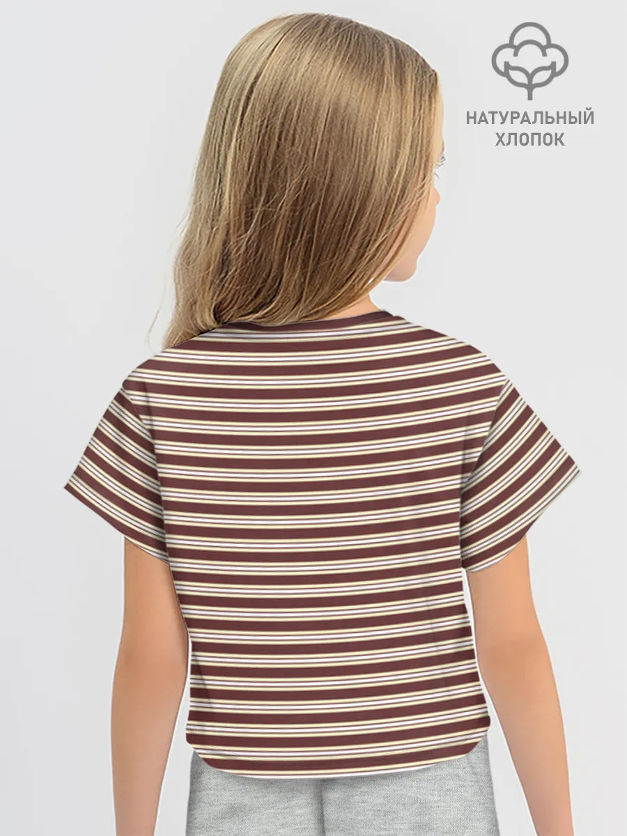 Футболка для девочки укороченная оверсайз хлопок / Полоска Ретро brown