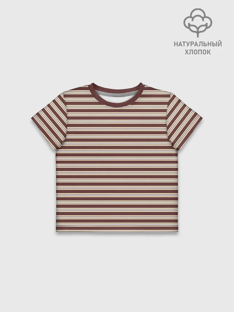 Футболка для девочки укороченная оверсайз хлопок / Полоска Ретро brown