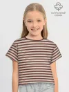 Футболка для девочки укороченная оверсайз хлопок / Полоска Ретро brown