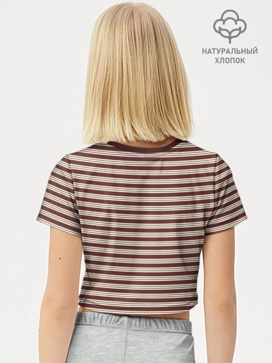 Футболка для девочки укороченная базовая хлопок / Полоска Ретро brown