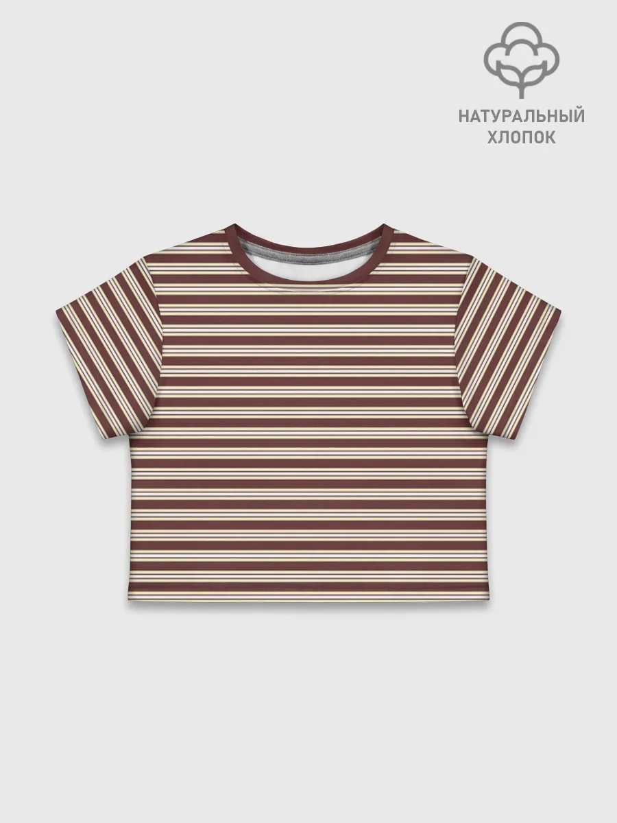 Футболка для девочки укороченная базовая хлопок / Полоска Ретро brown