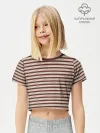 Футболка для девочки укороченная базовая хлопок / Полоска Ретро brown