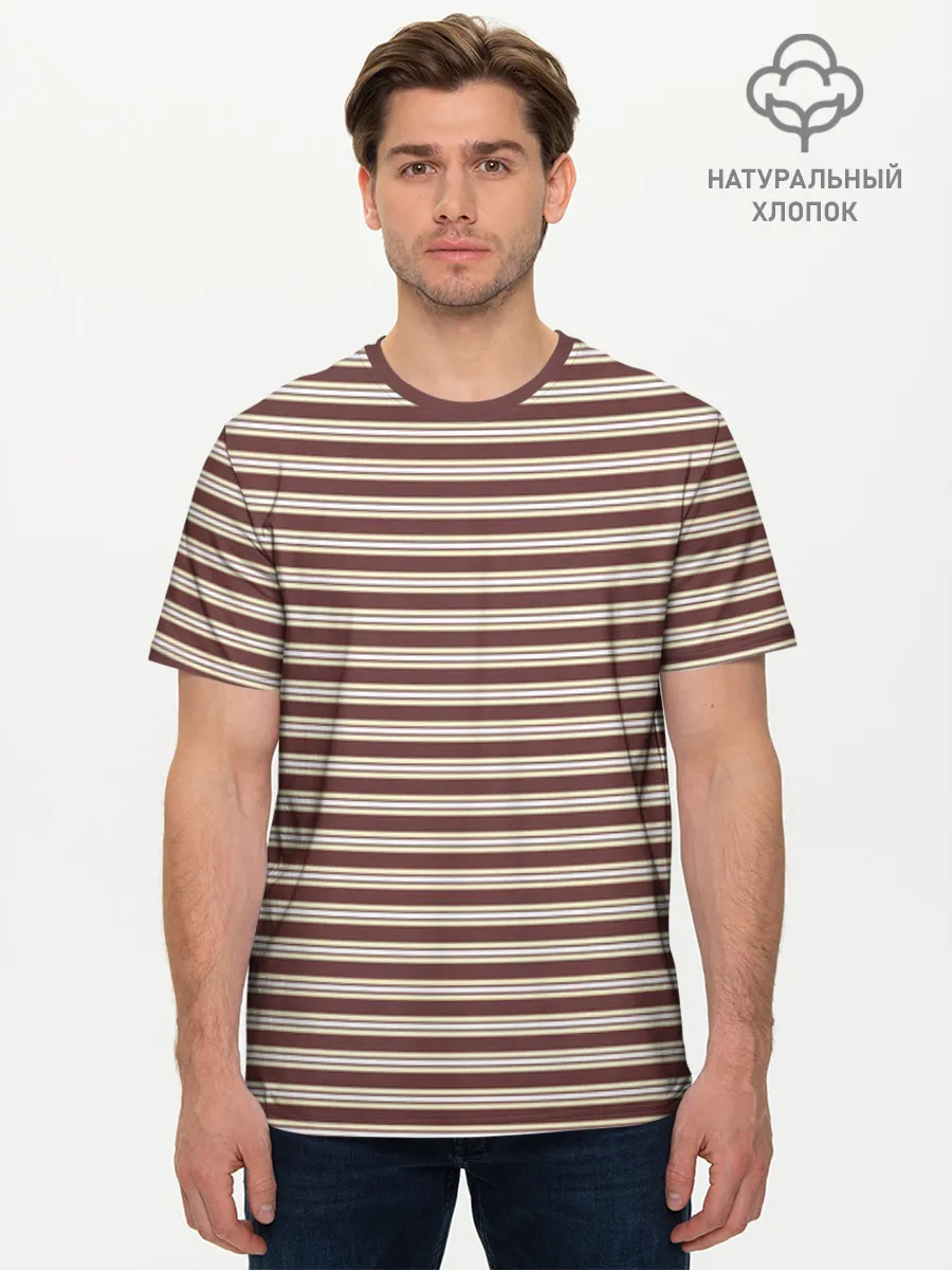 Мужская базовая футболка хлопок / Полоска Ретро brown
