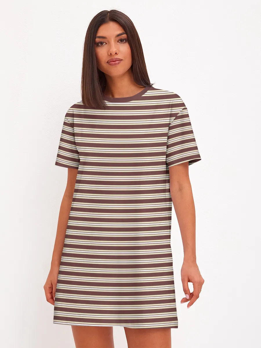 Женское платье хлопок / Полоска Ретро brown