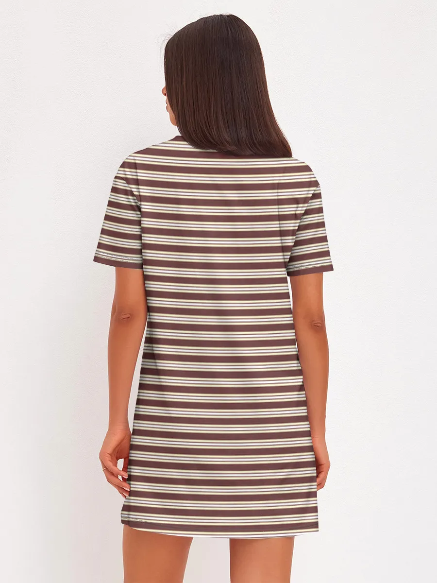 Женское платье хлопок / Полоска Ретро brown
