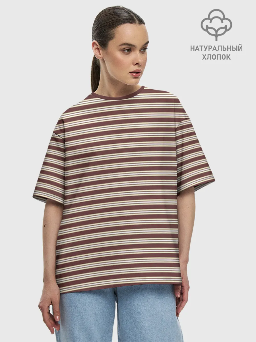 Футболка женская оверсайз премиум / Полоска Ретро brown