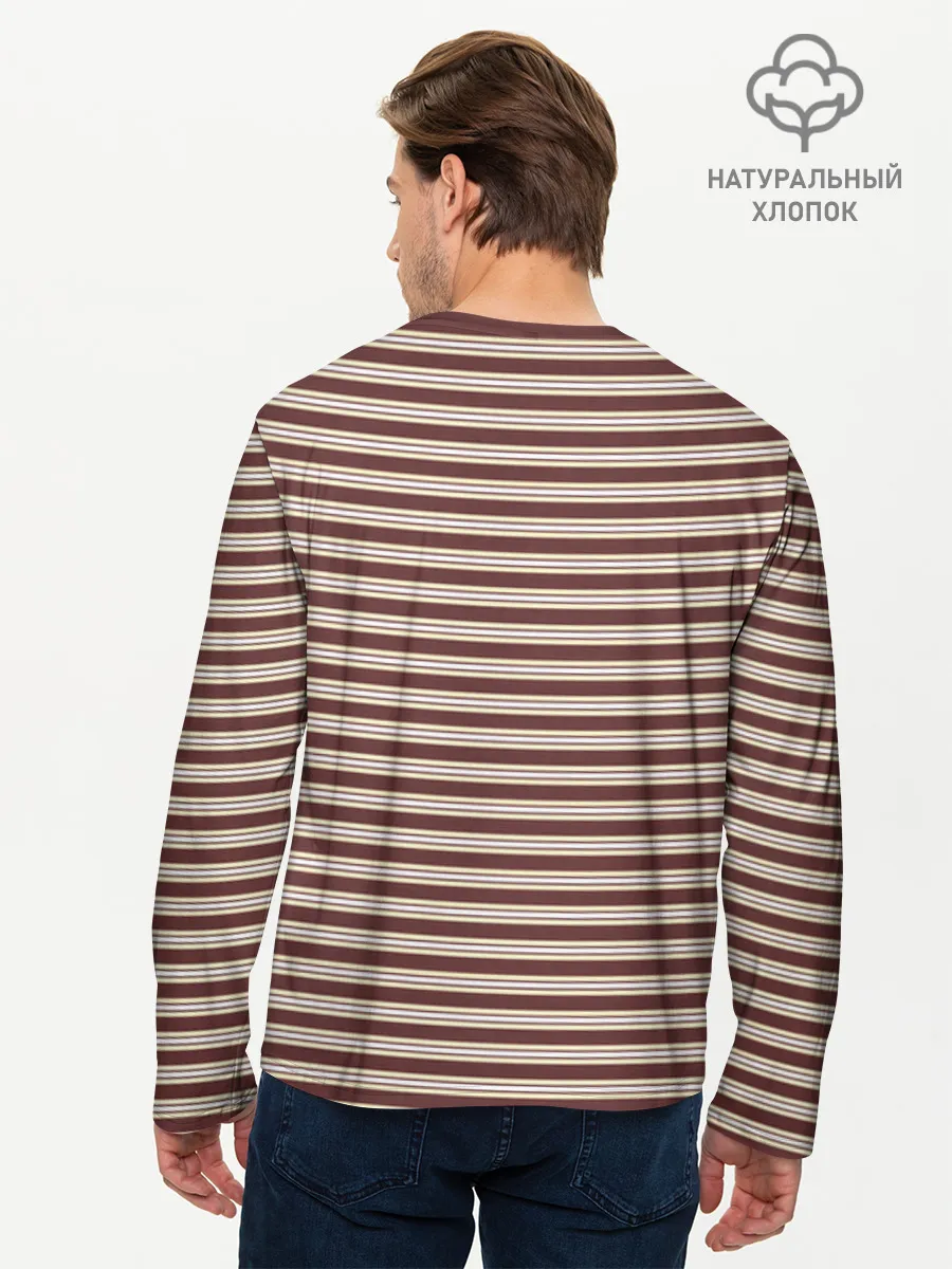 Мужской лонгслив хлопок / Полоска Ретро brown