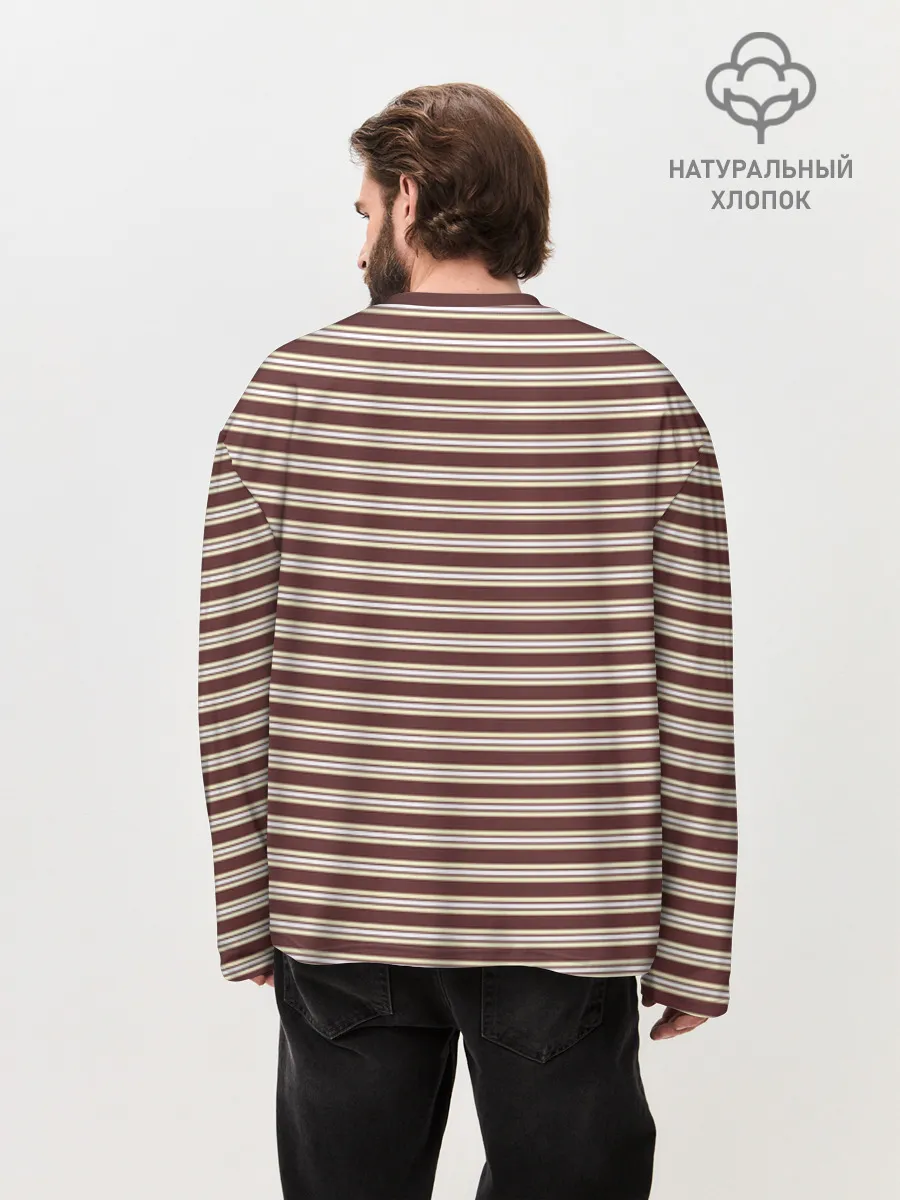 Мужской лонгслив оверсайз хлопок / Полоска Ретро brown