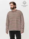 Мужской лонгслив оверсайз хлопок / Полоска Ретро brown
