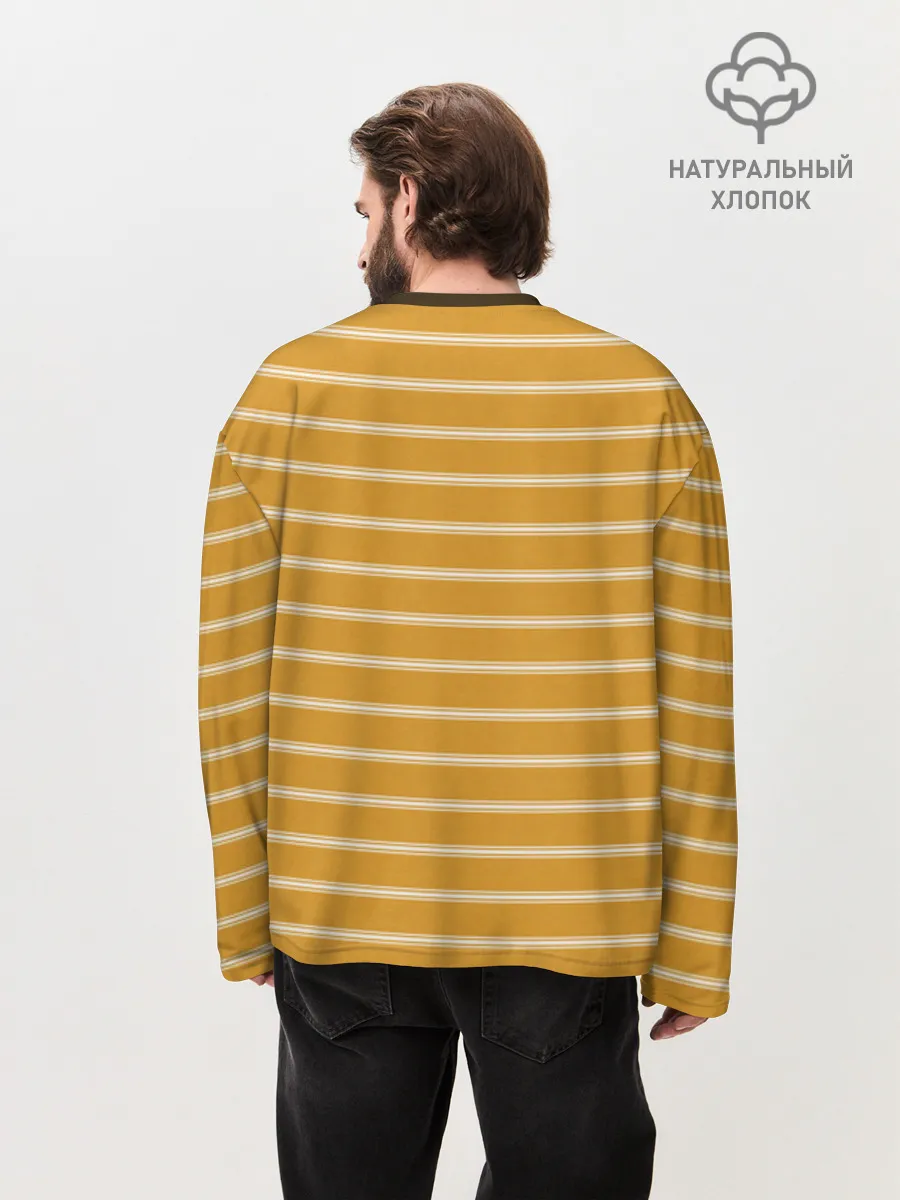 Мужской лонгслив оверсайз хлопок / Полоска Ретро жёлтая