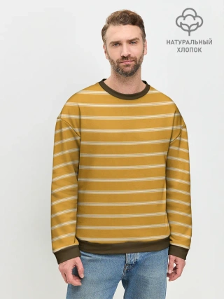 Мужской свитшот база хлопок / Полоска Ретро жёлтая