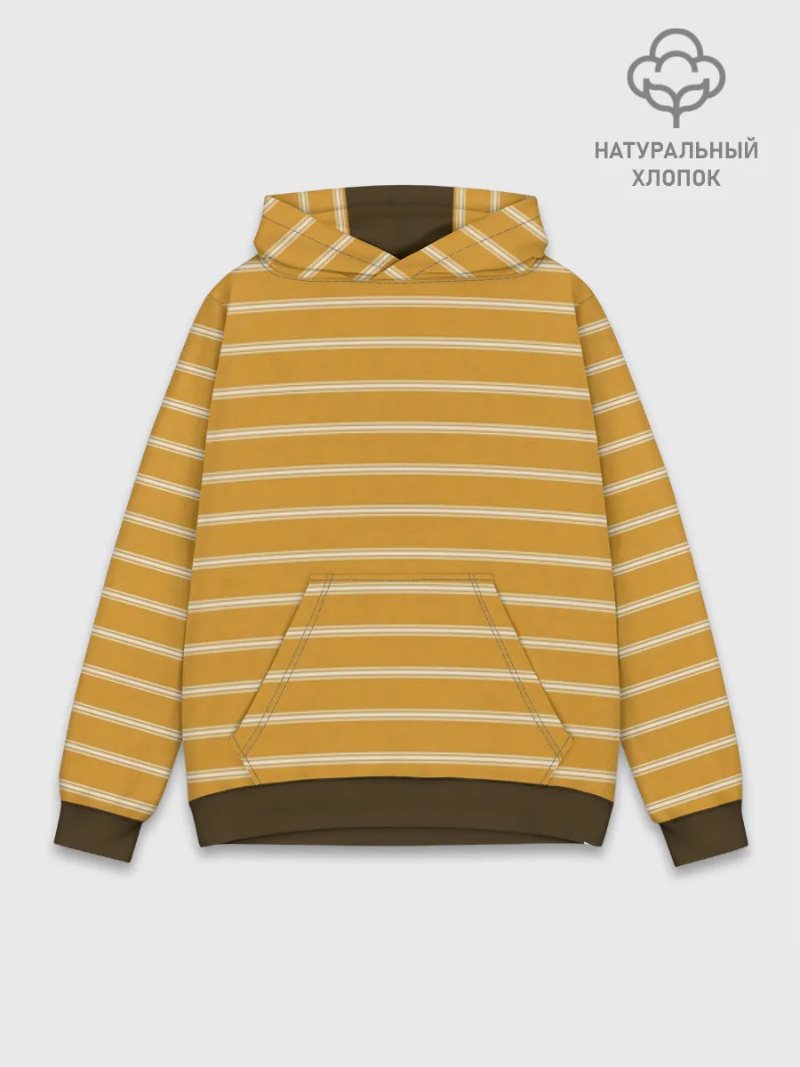 Худи мужской база хлопок / Полоска Ретро жёлтая