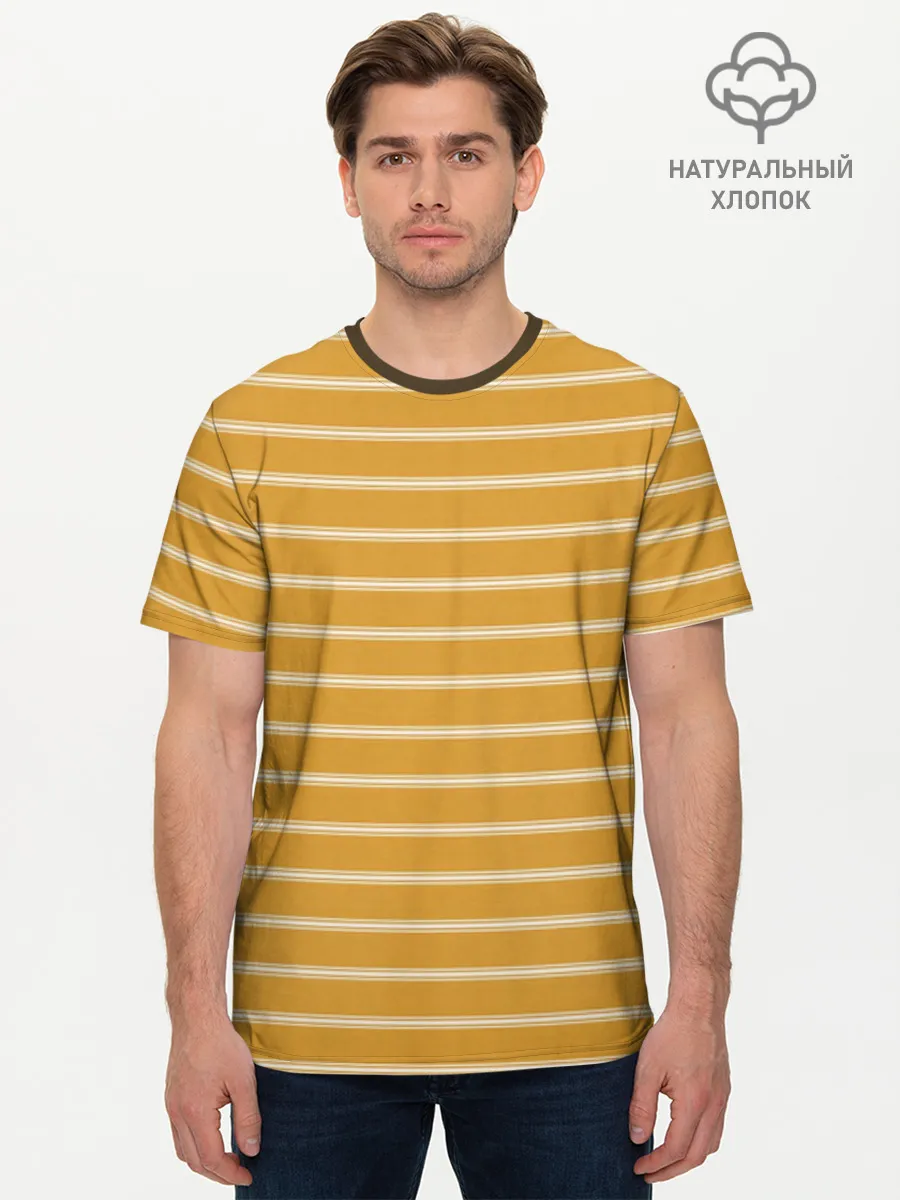 Мужская базовая футболка хлопок / Полоска Ретро жёлтая