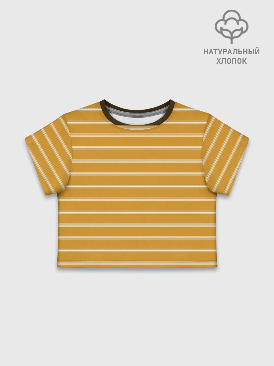 Футболка для девочки укороченная базовая хлопок / Полоска Ретро жёлтая
