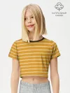 Футболка для девочки укороченная базовая хлопок / Полоска Ретро жёлтая