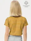 Футболка для девочки укороченная базовая хлопок / Полоска Ретро жёлтая