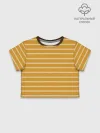 Футболка для девочки укороченная базовая хлопок / Полоска Ретро жёлтая