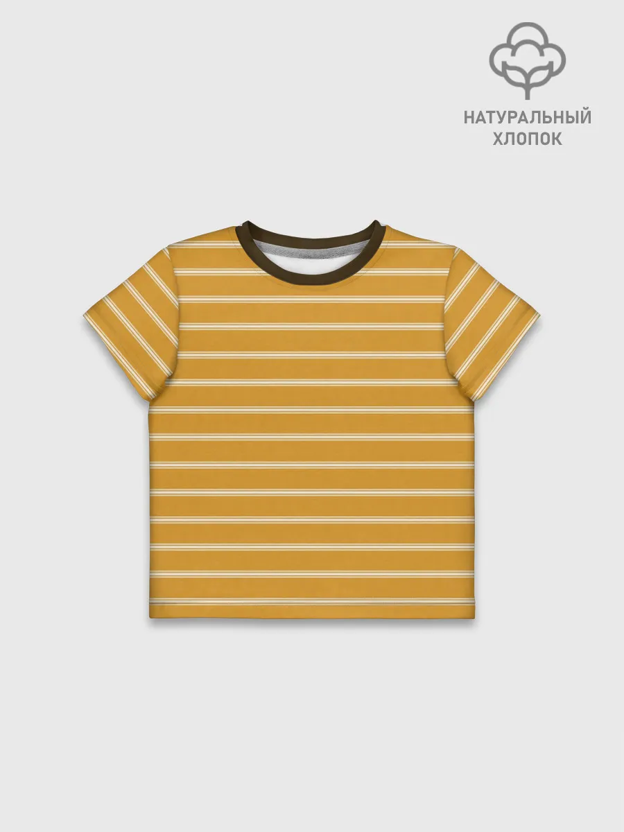 Футболка для девочки укороченная оверсайз хлопок / Полоска Ретро жёлтая