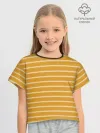 Футболка для девочки укороченная оверсайз хлопок / Полоска Ретро жёлтая