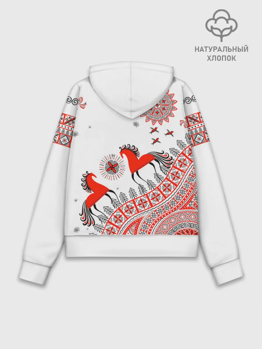 Худи женский база хлопок / Мезенская роспись Horse