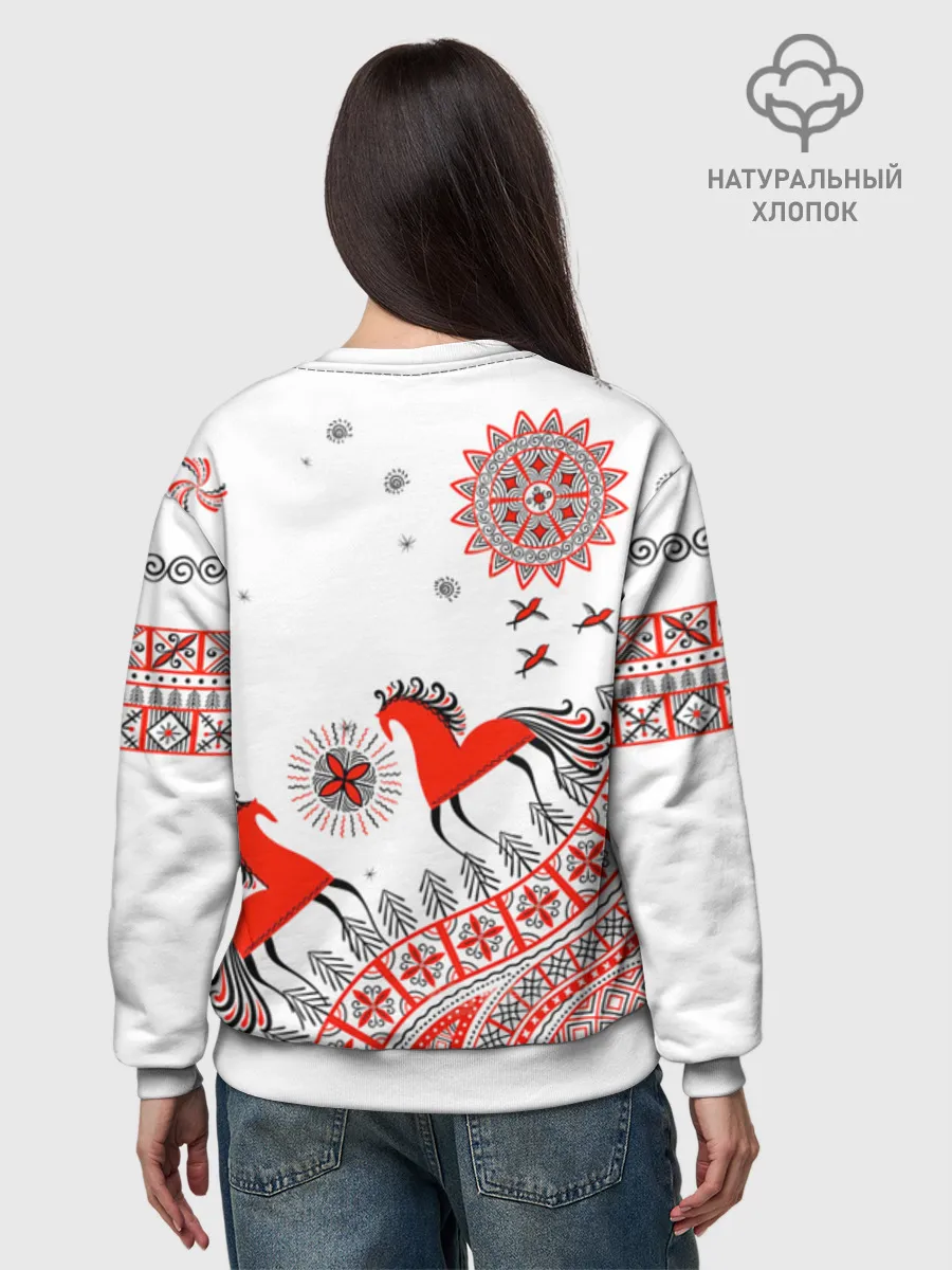 Женский свитшот базовый хлопок / Мезенская роспись Horse