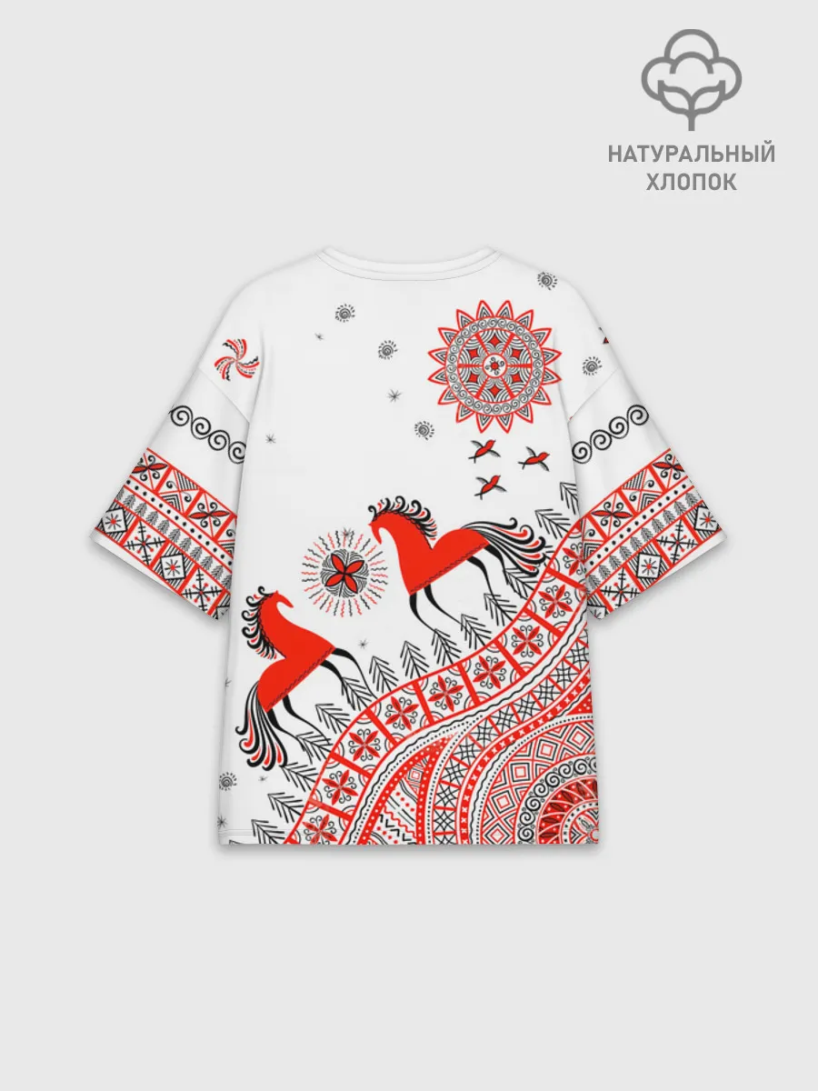 Футболка женская оверсайз премиум / Мезенская роспись Horse