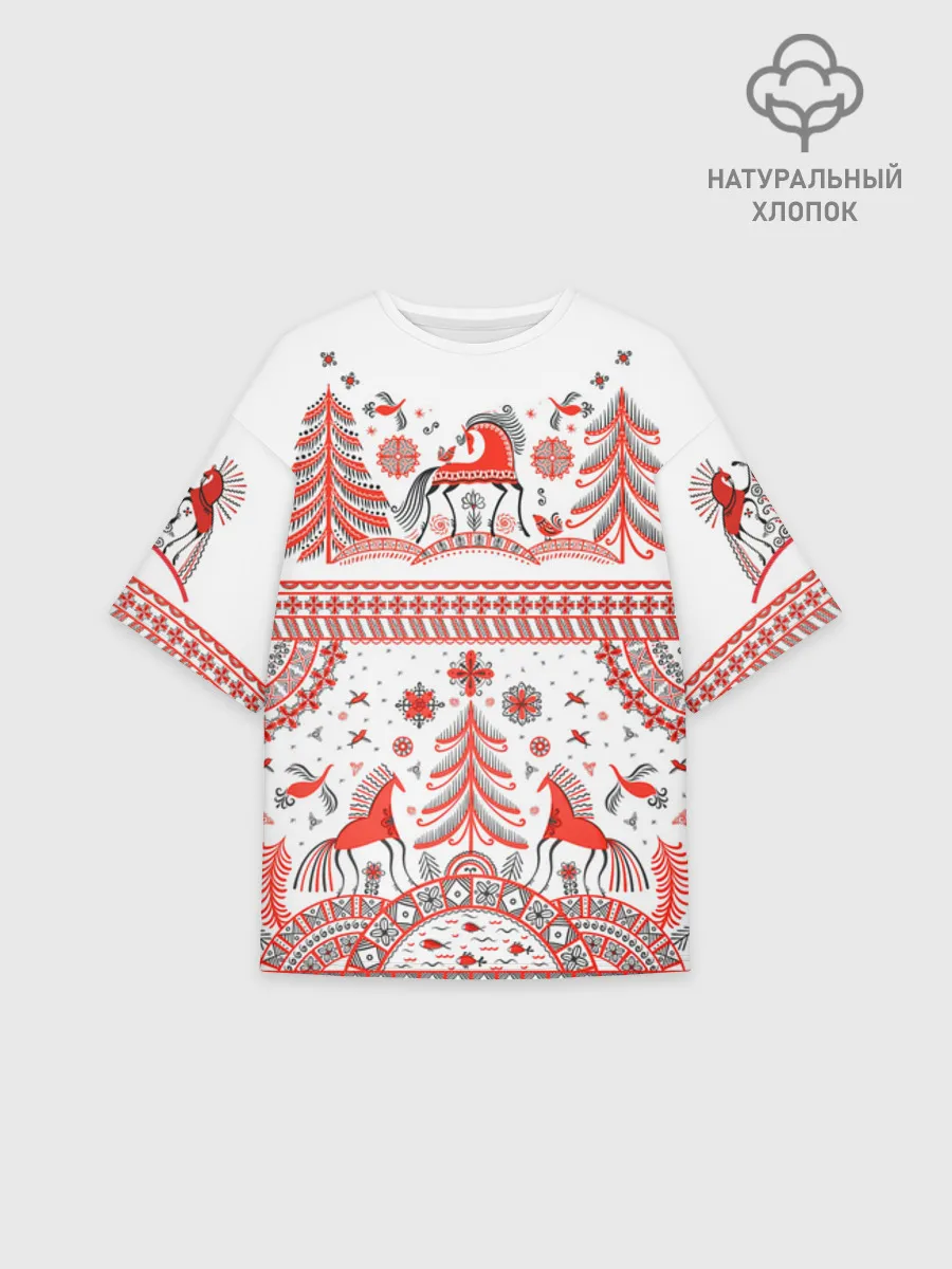 Женская футболка оверсайз хлопок / MezenHorse woman