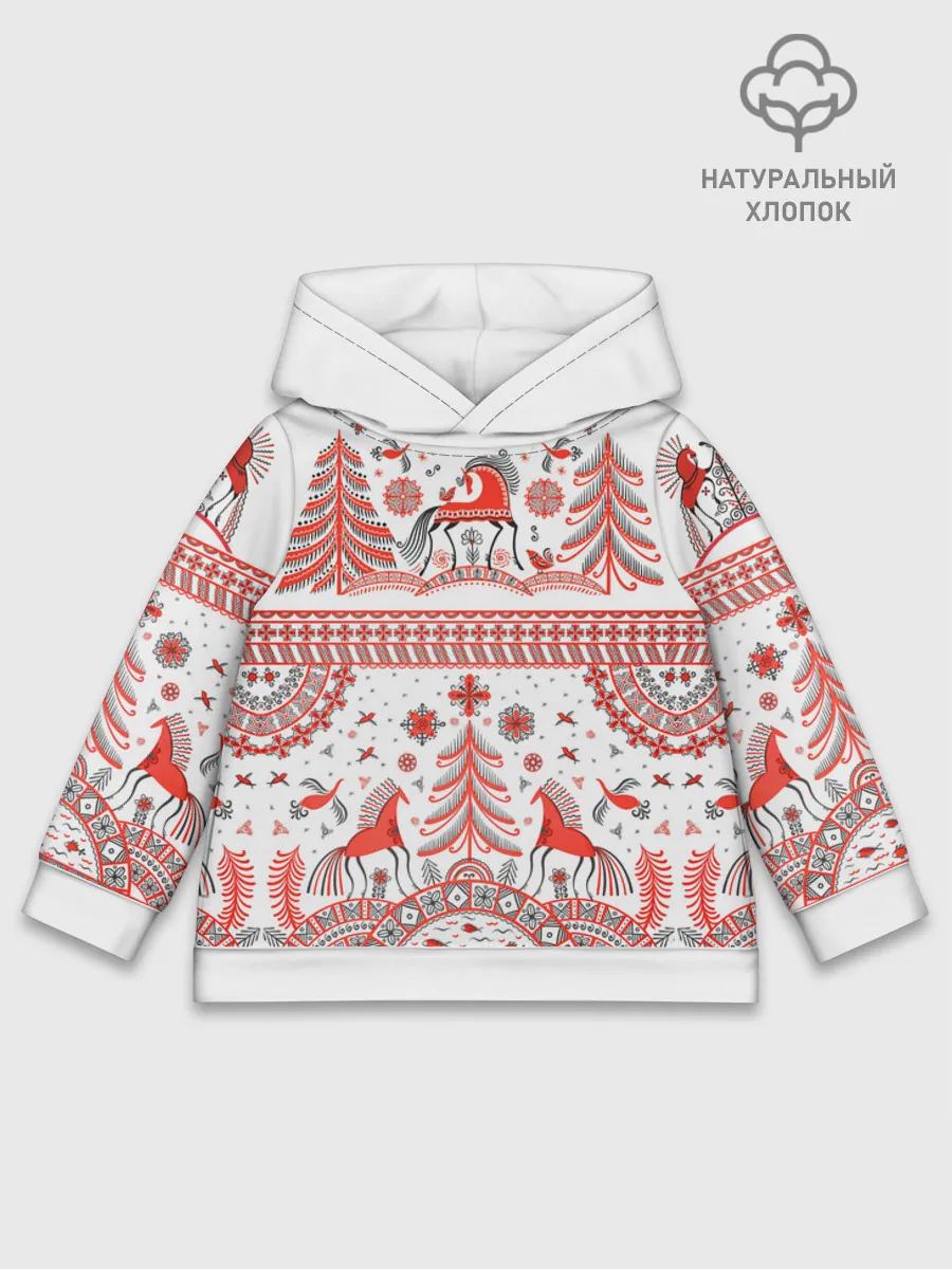 Детское худи хлопок / Мезенская роспись Horse kids