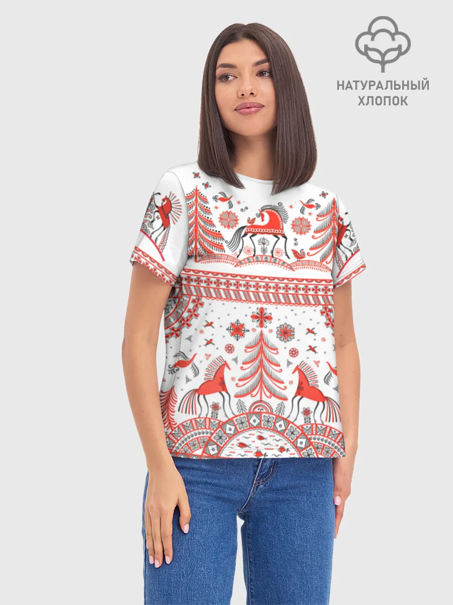 Женская базовая футболка хлопок / MezenHorse woman