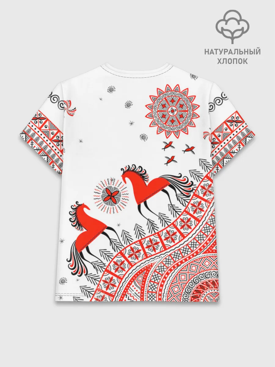 Женская базовая футболка хлопок / Мезенская роспись Horse