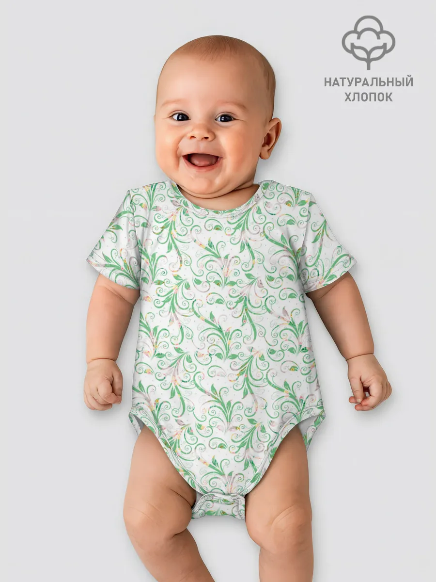 Детское боди / Весенние узоры из листьев