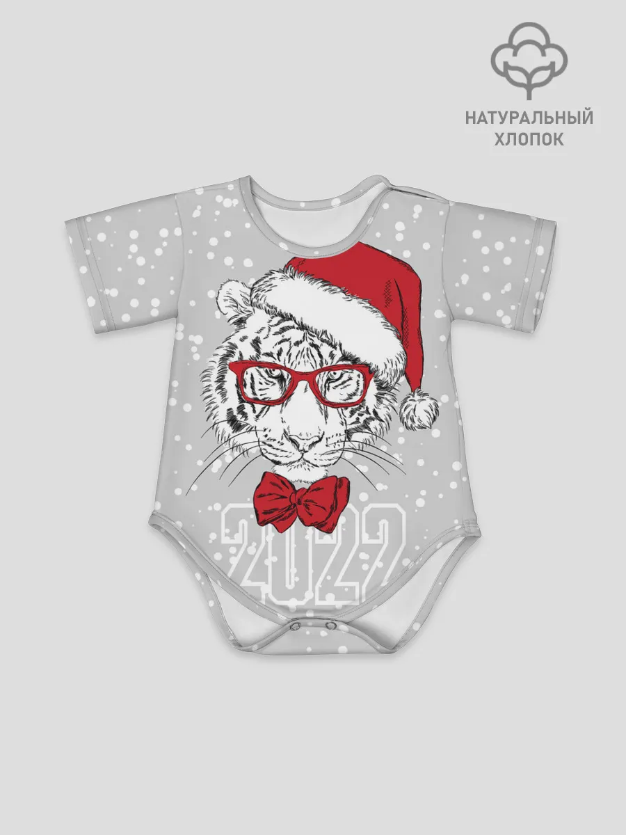 Детское боди / Белый тигр в шапке Санты
