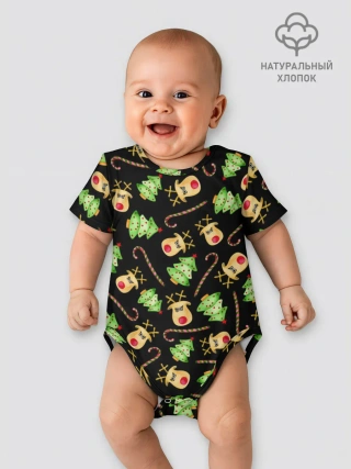 Детское боди / Олени, елки и карамель