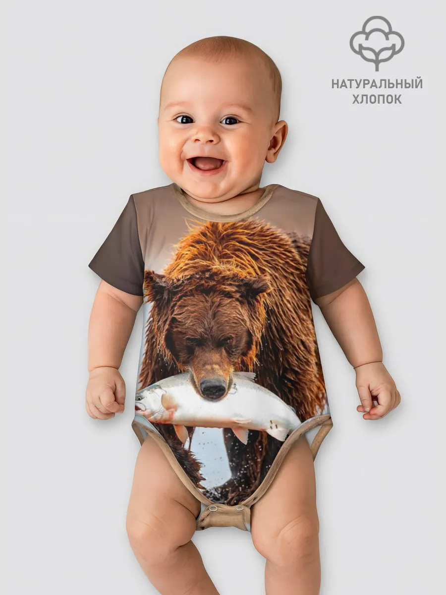 Детское боди / Медведь с рыбой во рту