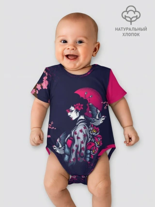 Детское боди / ДЕВУШКА В КИМОНО И ПТИЦАМИ