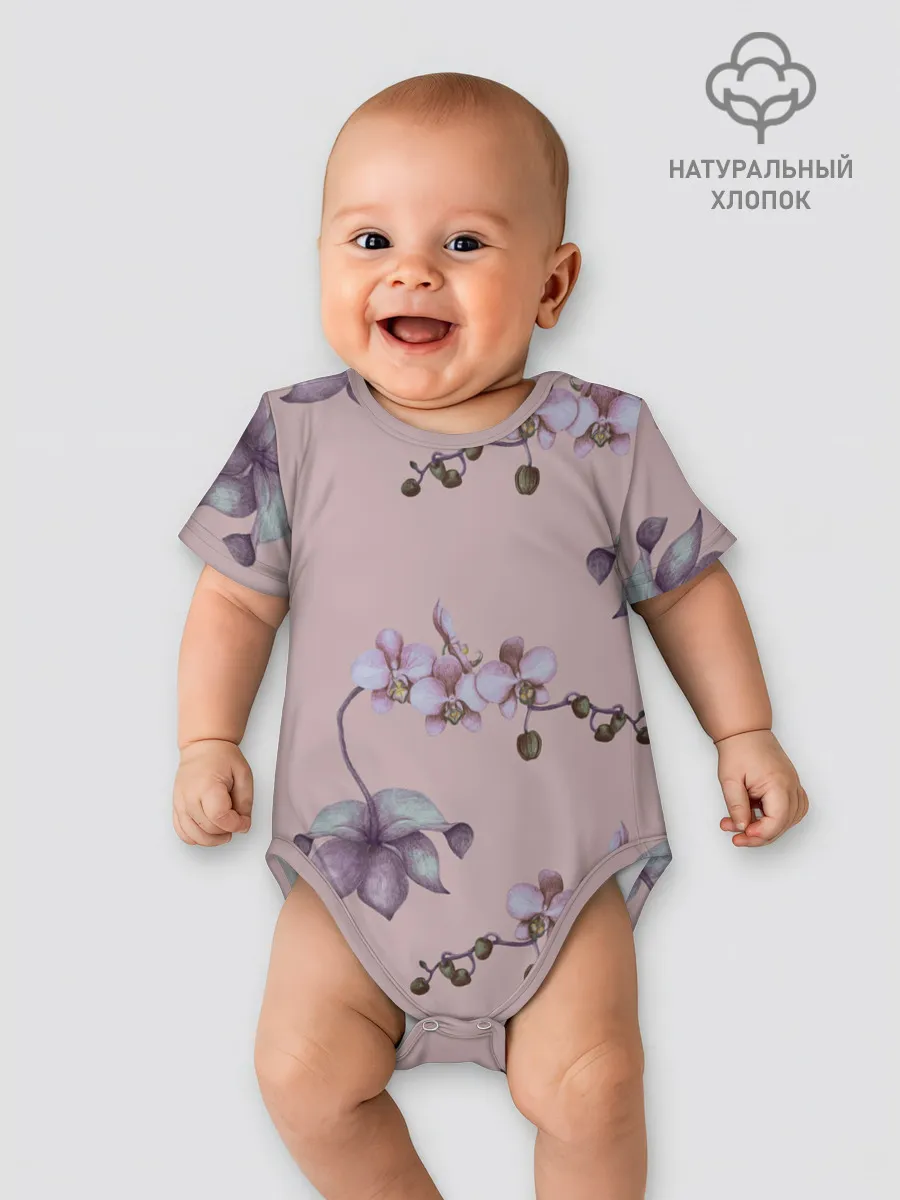 Детское боди / Розовые орхидеи на розовом фоне