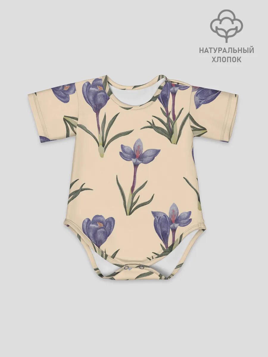 Детское боди / Цветы шафрана на бежевом фоне
