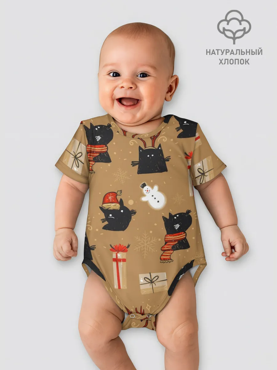 Детское боди / Черные новогодние коты